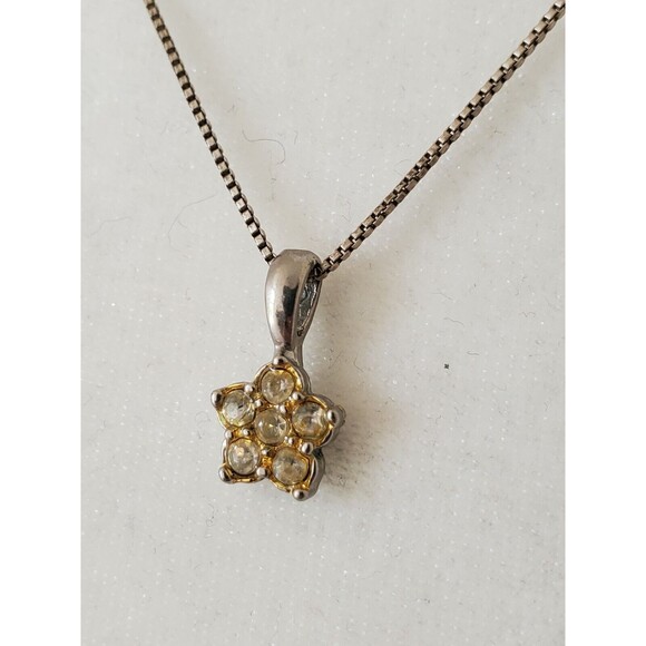 925 Sterling Silver Chain w Cubic Zirconia(?) Flower Cluster Pendant Necklace - Picture 1 of 5